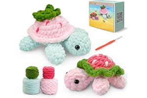 ⅠCROCHET Crochet Kit for Beginners,Crochet Starter Kit with Step-by-Step Video Tutorials,DIY Crochet Animal Kits for Adults Kids,Complete Kit Included(Strawberry Turtle)
