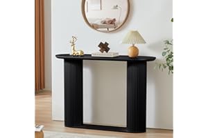 RUSTYER Fluted Console Table, Farmhouse Entryway Table with Storage and Fluted Wood Legs, Narrow Sofa Table Small Long Entry Table for Entrance, Hallway, Living Room (Black)