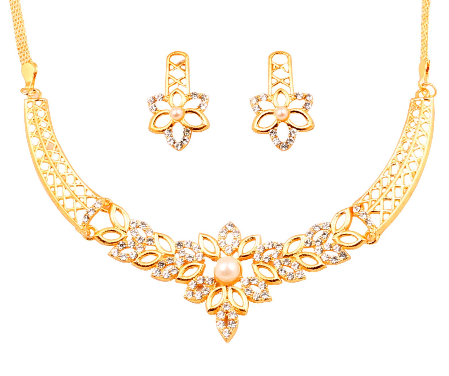 Touchstone Indian bollywood cut work Austrian crystals/faux pearls jewelry necklace in gold tone for women โ image 1