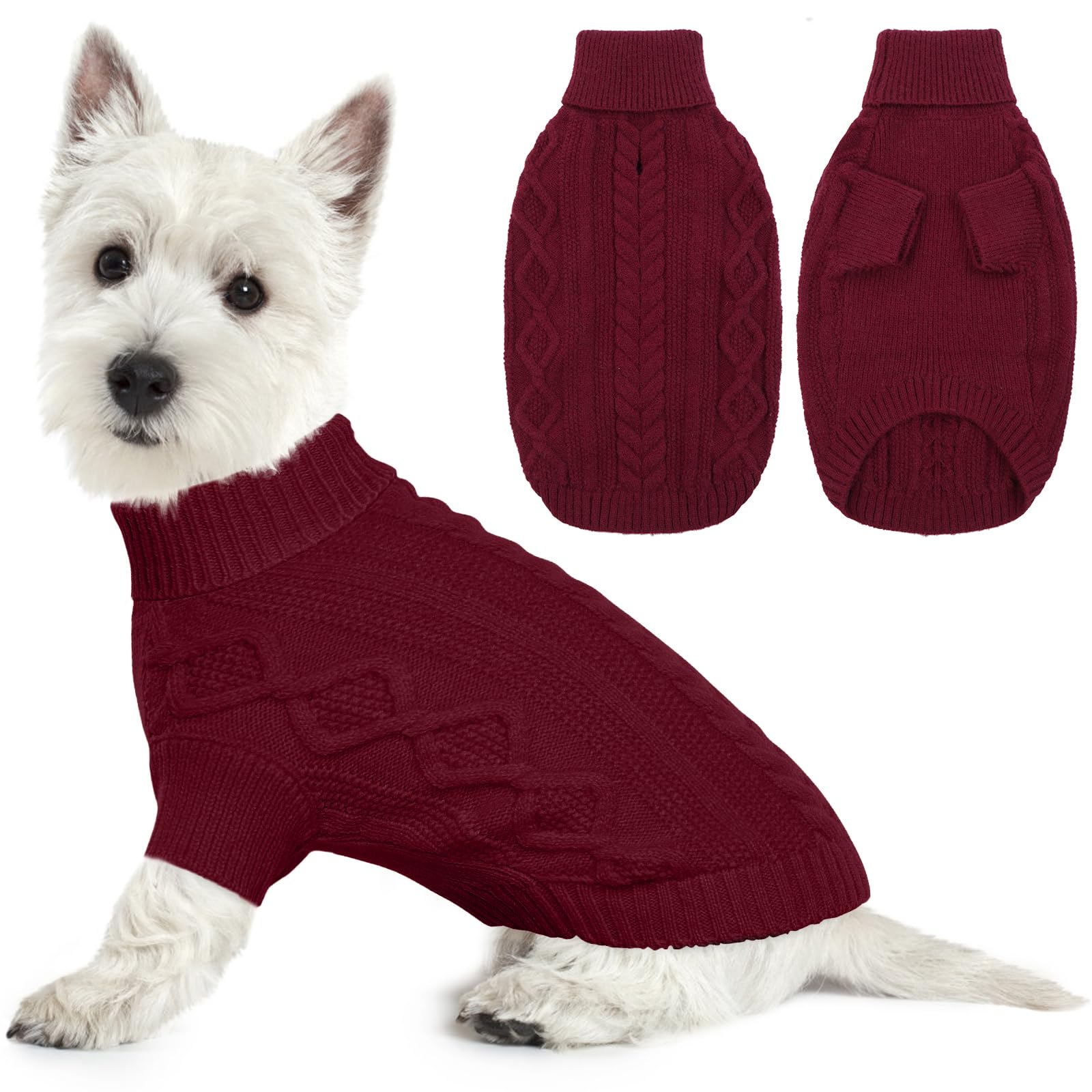 LeLePet Dog Jumpers Winter Pullover, Knitted Warm Turtleneck Christmas Sweater for Cold Weather, Soft Knitwear for Small Dogs Boys Girls Pet Vest Outfit Cat Sweater, Red, S — image 1