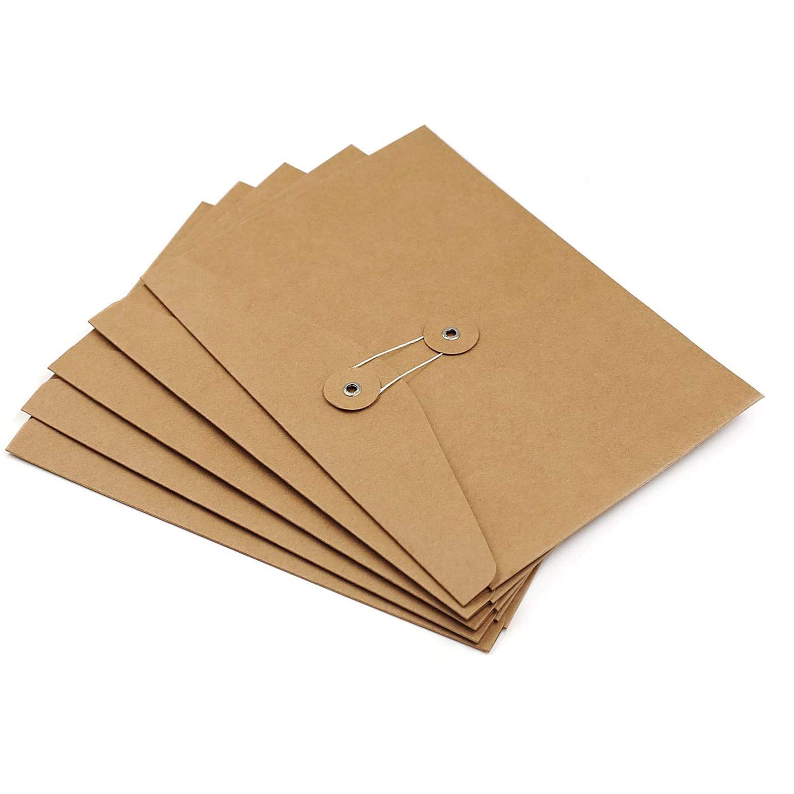 Zhi Jin 5Pcs Thick Kraft Paper A5 File Folder Organizer Expanding Document Holder Bag with String Tie Closure Office Supplies Horizontal