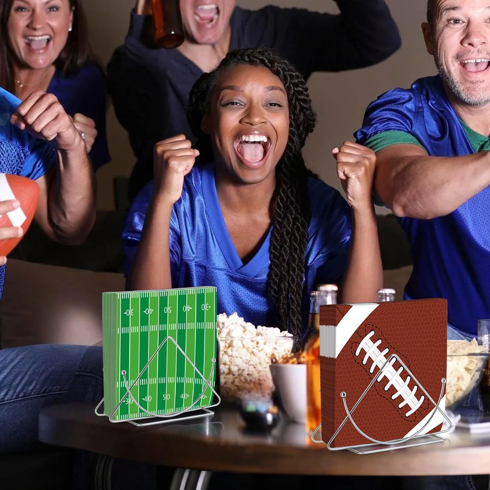 Pack of 50, Football Paper Napkins, 25 Brown Football and 25 Green Field Design Disposable Cocktail Napkins for Sports Football Game Events Supplies Birthday Party Decorations, 13x13 Inches Unfolded