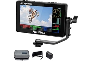 FEELWORLD F5 Prox 5.5 Inch 1600nit High Bright DSLR Field Camera Monitor, Touch HD 1920x1080 IPS HDMI 4K 60 in Out, Waveform 3D LUT External Install and Power Kit with F970 Battery Bag Sunshade Hood