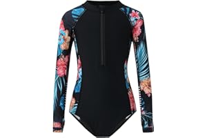 YOLIPULI Girls Long Sleeve Rashguard Swimsuit UV Protection One-Piece Swimwear Bathing Suit