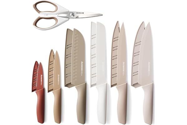 Astercook Knife Set, 13 Pieces Kitchen Knives Set with Healthy Anti-Rust Coating, Dishwasher Safe, Stainless Steel Chef Knife