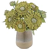 IPOPU Artificial Sunflower Bouquet with Long Stems Fake Sunflowers Silk Flowers with 5 Heads Faux Sunflower Bouquet for Wedding Party Home Office Decoration Dining Table Centerpiece (Green 1 Bunches)