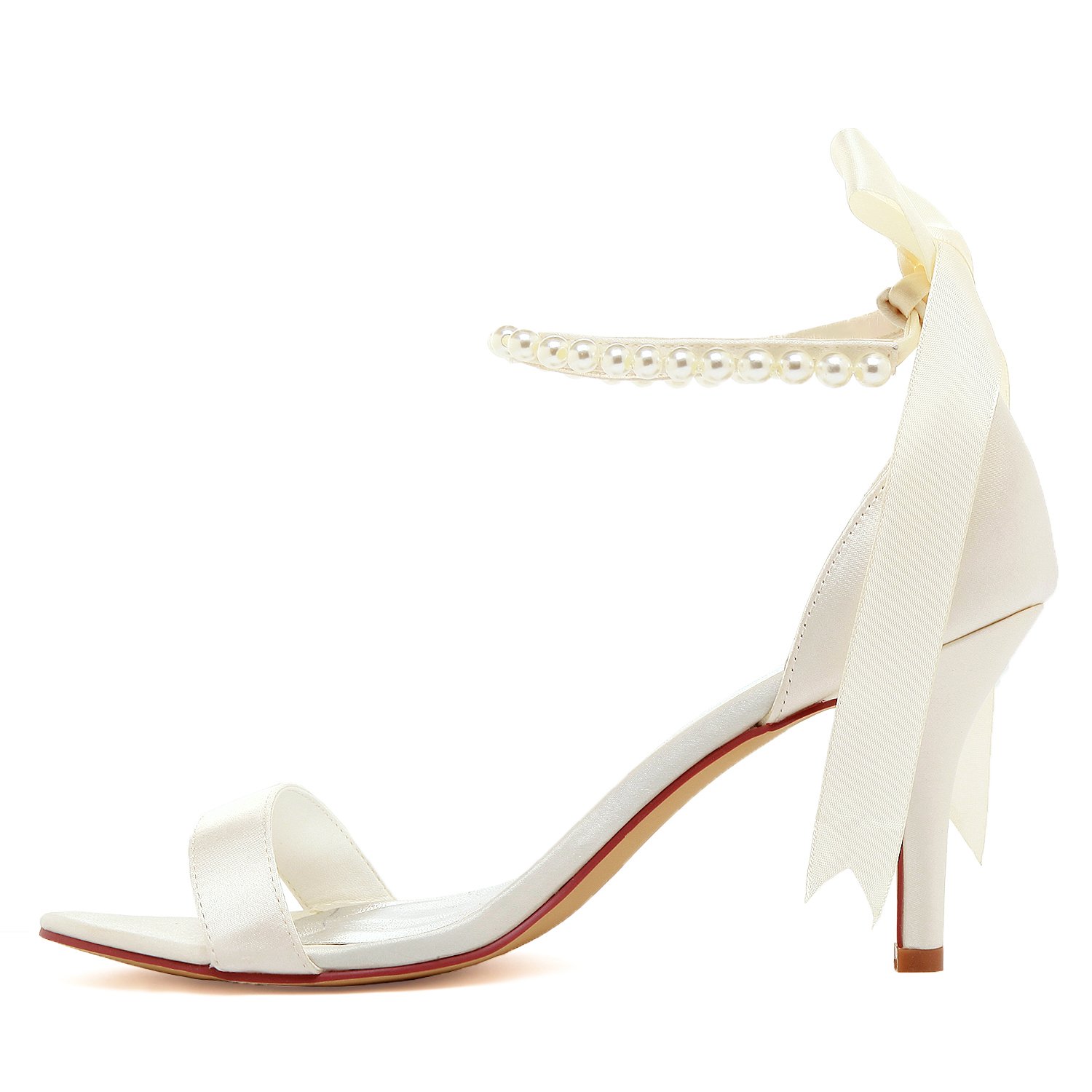 ELEGANTPARK Women Ankle Strap Shoes Open Toe Pearls Satin Bridal Wedding Sandals - Image 3