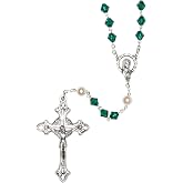 Catholic Prayer Rosary Created with Swarovski&reg; Crystals-Glass-Silver-Gold | Boxed set includes pouch + &ldquo;How to Pray the Rosary&rdquo; pamphlet; silver-tone; gold-finish; birth month meaning where applicable