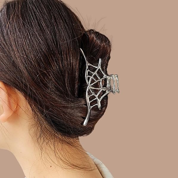 Black Gothic Mesh Flower Spider Web Hair Clip