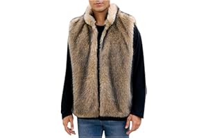 Mens Faux Fur Vest Puffy Fuzzy Stand Collar Coats Long Sleeve Outerwear Comfy Warm Cardigan Jackets Winter Clothing