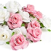 50pcs Mini Pink and White Roses Artificial Flowers Bulk, 1.6" Small Silk Fake Roses Flower Heads for Decoration, Crafts, Wedding Centerpieces Party Home Decor