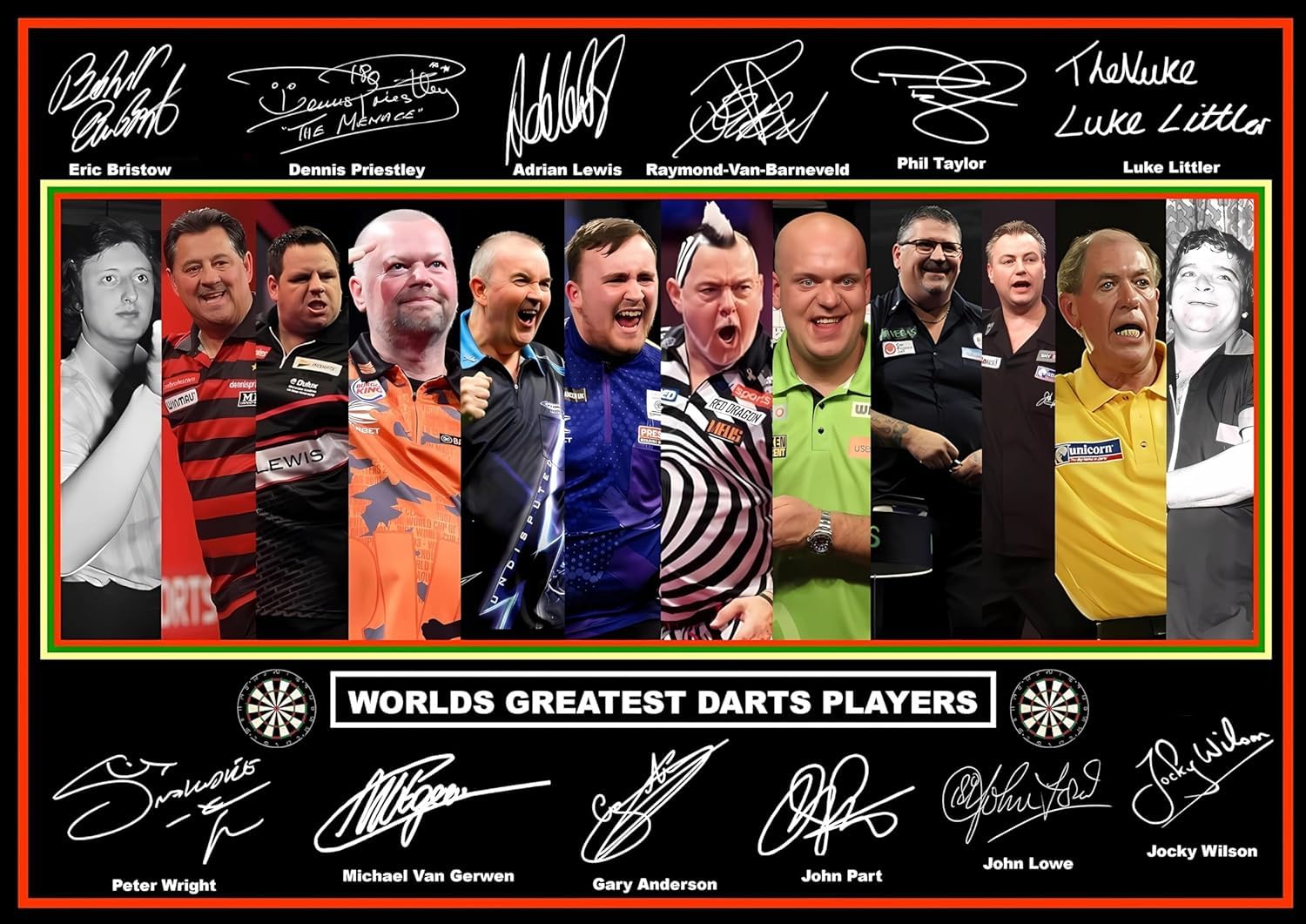 World's Greatest Darts Players Signed Poster, Preprinted Autographs, Darts Legends Tribute Wall Art in A3 Size