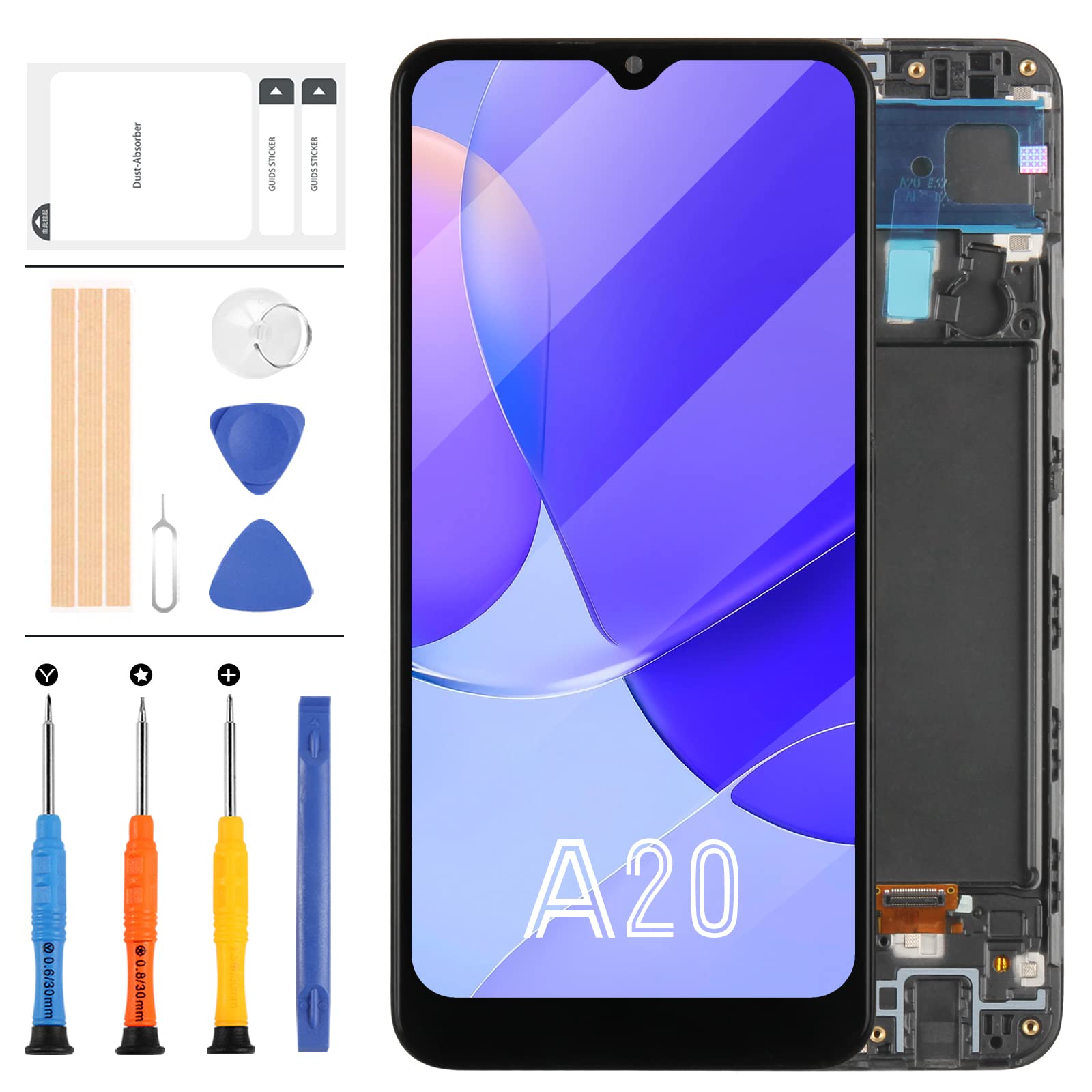 LADYSON INCELL Screen Replacement For Samsung Galaxy A20 A205 SM-A205F A205FD A205A A205U LCD Display Touch Sensor Digitizer Repair Parts Assembly Glass Lens Kit No Fingerprint Sensor