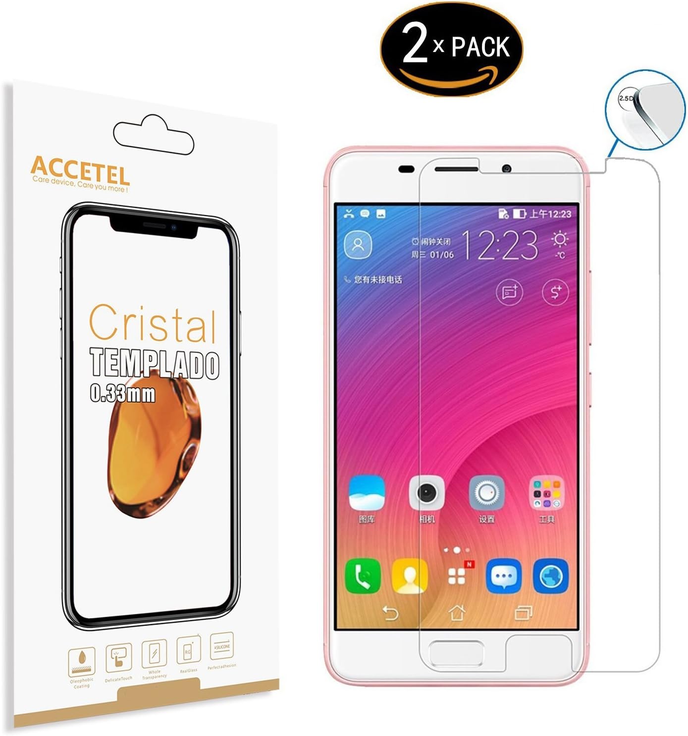 Accetel Screen protector for Asus ZenFone 3S Max ZC521TL shatterproof screen protector tempered glass film compatible with Asus ZenFone 3S Max ZC521TL 5.2'' inches 3-PACK