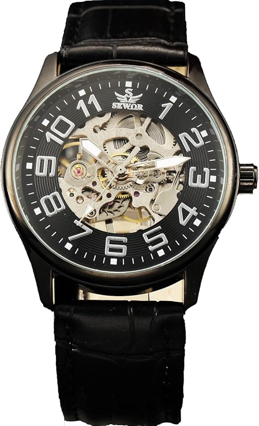 Sewor Montre mécanique à remontage Manuel pour Homme Montre numérique Squelette Transparente Sewor Montre mécanique à remontage Manuel pour Homme Montre numérique Squelette Transparente