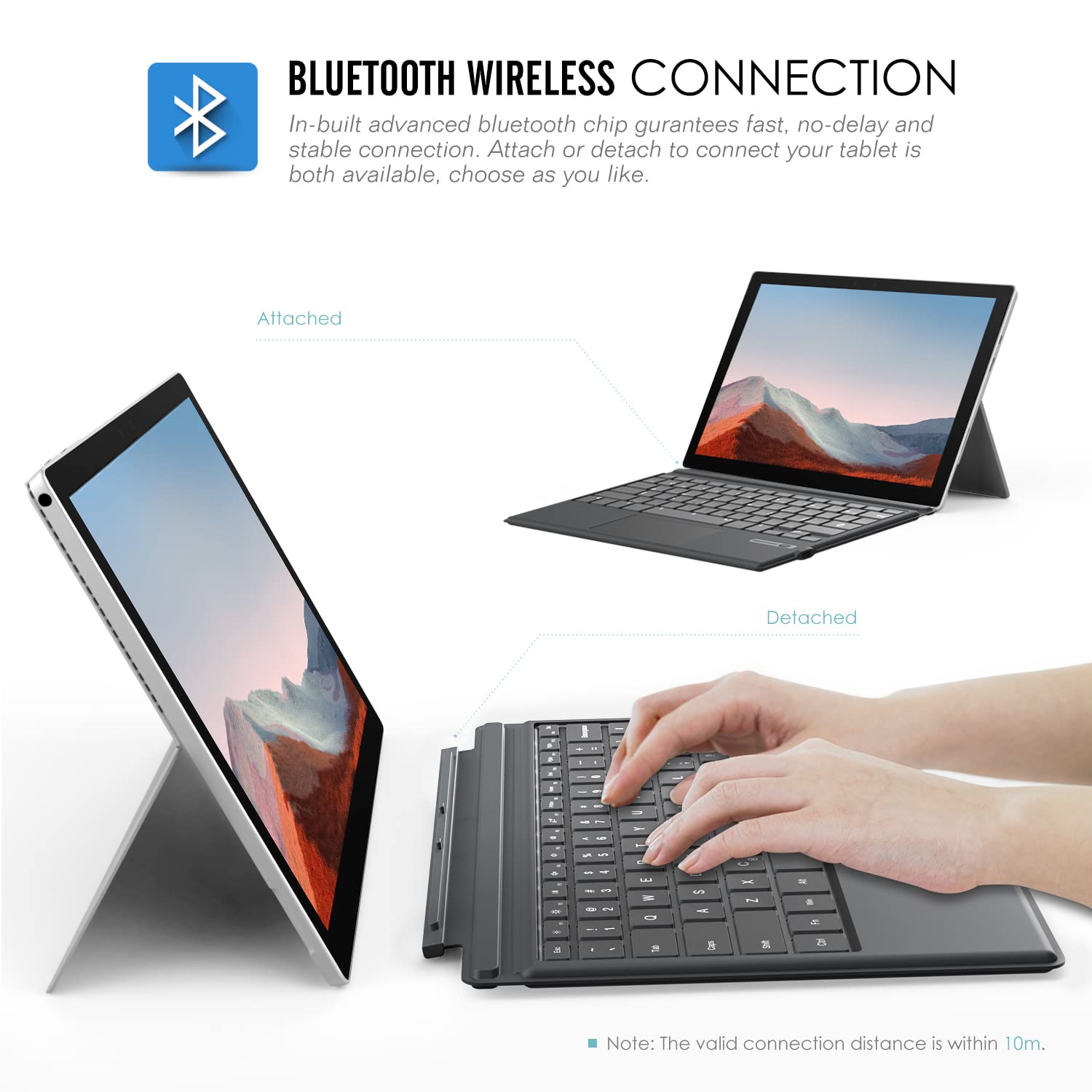 MoKo Type Cover Compatible for Microsoft Surface Pro 7 Plus/Pro 7 / Pro 6 / Pro 5 / Pro 4 /Pro 3, Lightweight Slim Wireless Bluetooth Keyboard with Touchpad and Built-in Rechargeable Battery, Gray