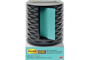 Post-it Note Dispenser, Vertical Design, Pop-Up Notes, Black with Grey Geometric Pattern, 1 Aqua Splash 3 in x 3 in Super Sticky Note Pad