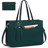 RAINSMORE Laptop Bag for Women 15.6 Inch Work Tote Bags Leather Laptop Tote Waterproof Computer Bag Professional Office Business Briefcase Large Handbag for College Teacher Travel, Green