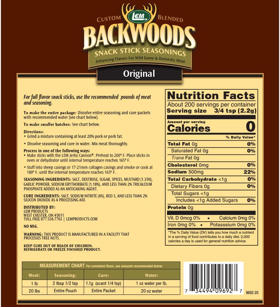 LEM Backwoods Snack Stick Seasoning with Cure Packet: Sports & Outdoors