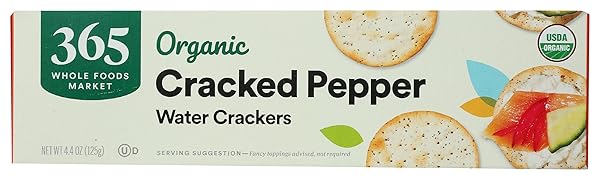 365 BY WHOLE FOODS MARKET, ORGANIC CRACKED PEPPER WATER CRACKERS, 4.4 OUNCE