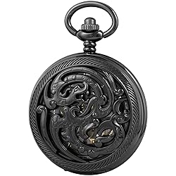 Whodoit Black Screw Design Mechanical Pocket Watch