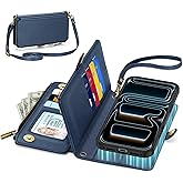 TUCCH Crossbody Detachable Wallet Case for iPhone 17 Pro Max 6.9", 10 Card Holders RFID Blocking, Wireless Charging, Stand, Wrist Strap, Lanyard, Zipper Pocket, PU Leather Shockproof Cover, Dark Blue