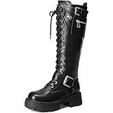 DREAM PAIRS Women's Combat Riding Platform Knee High Boots, Lace Up Fall Lug Sole Gothic Motorcycle Boots with Inside Zipper