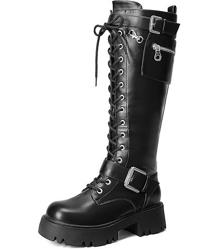 Amazon.com: AOVIN Knee High Boots Women Buckle Flat Heel