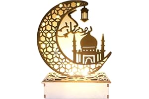 23GUANYI Ramadan Decorations for Home, Ramadan Lights, Eid Mubarak Decorations, 3D Wooden Eid Decorations Lights Home Party Bedroom for Muslims, Eid al-Fitr al-Adha Islamic Table Decor