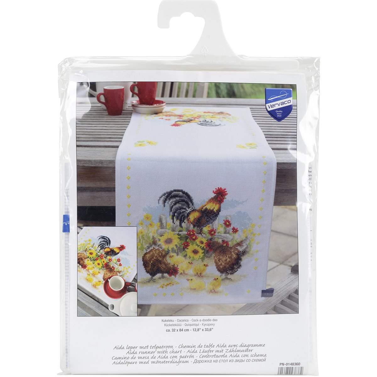 Vervaco Counted Cross Stitch Kit: Runner: Chickens in Flowers, Aida, NA, 32 x 84cm