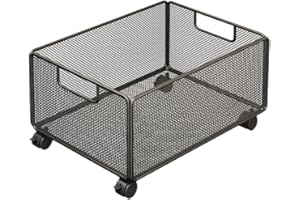 Ioensy Under Desk Storage Cart Rolling File Organizer Box with Wheels Mesh Utility Cart Iron Material Suitable for Home Offic
