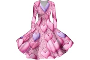 HTHLVMD Womens Valentine's Dress V-Neck Long-Sleeve Fashionable Slim-Fitting Simple Gradient Contrasting Waist mid-Length Skirt