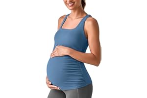 G4Free BareFeel Maternity Tank Tops with Built in Bra Ruched Sleeveless Racerback Pregnancy Yoga Workout Tee Shirts