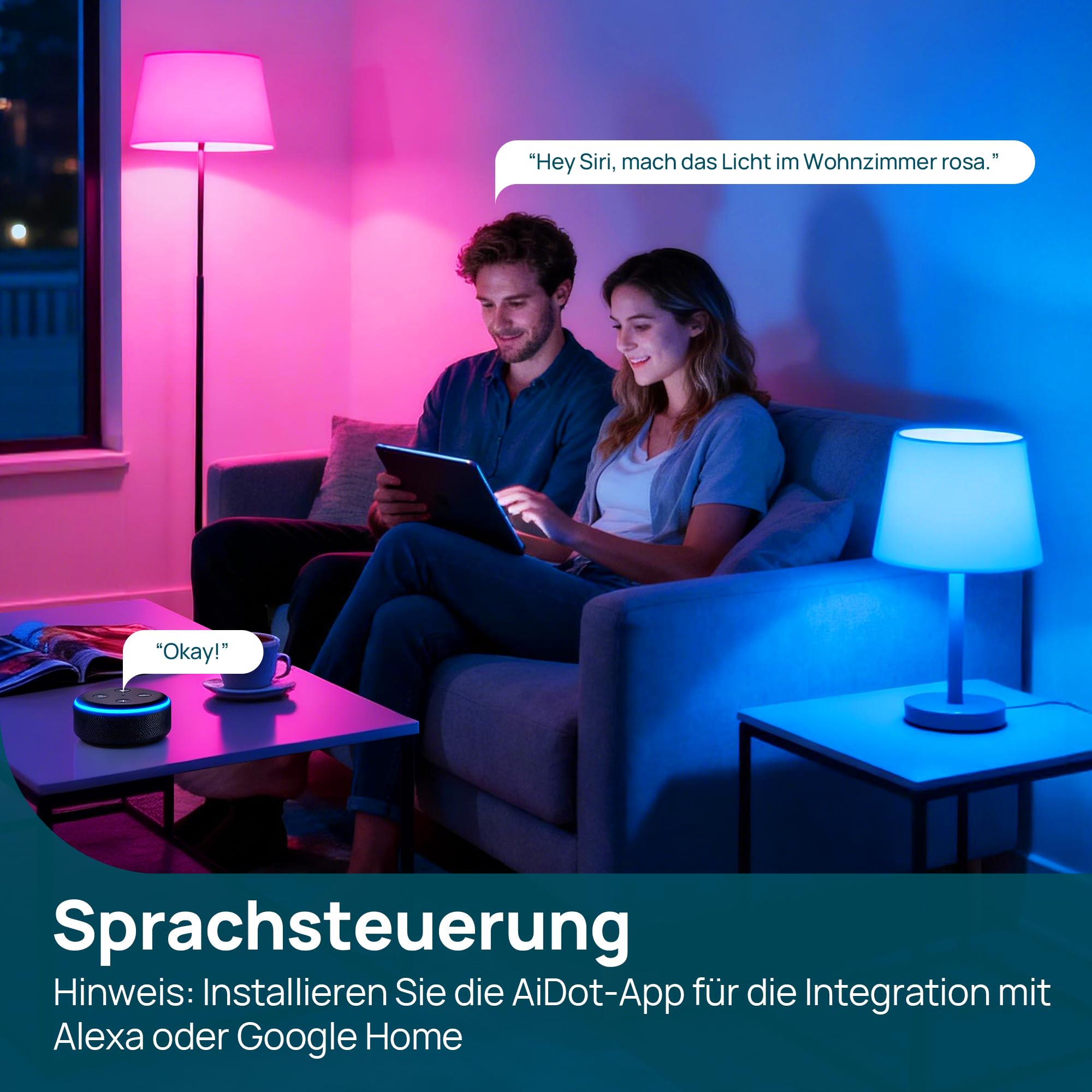 Linkind Matter E27 Smart LED Lampe 1600lm 14W, RGBTW & Weiß (1800-6500K), ersetzt 100W, 104 Szenen, 2,4GHz, kompatibel mit HomeKit/Alexa/Google/Siri/SmartThings, A67, 2er-Pack 5