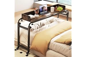 Giantex Overbed Table with Wheels, 81" Queen Size Bed Desk with Adjustable Height and Length, Rolling Laptop Table with Metal