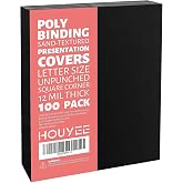 HOUYEE 100 Pack 12mil Binding Presentation Covers, Sand Texture, Black | Plastic Back Binding Polycovers, 8.5x11 Inch Letter Size, Square Corners,Un-Punched, Office &amp; School Supplies