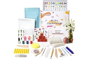 GLEAMKID Air Dry Clay for Adults - Pottery kit for Beginner, Air Dry Clay w/Air Dy Clay Tools,White Dry Clay,Sculpting Tools, Gloss Varnish,DIY Plate Making Kit for Arts & Crafts,Christmas Gift