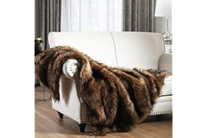 HORIMOTE HOME Luxury Plush Faux Fur Throw Blanket, Long Pile Brown with Black Tipped Blanket, Super Warm, Fuzzy, Elegant, Fluffy Decoration Blanket Scarf for Sofa, Armchair, Couch and Bed, 50''x 60''