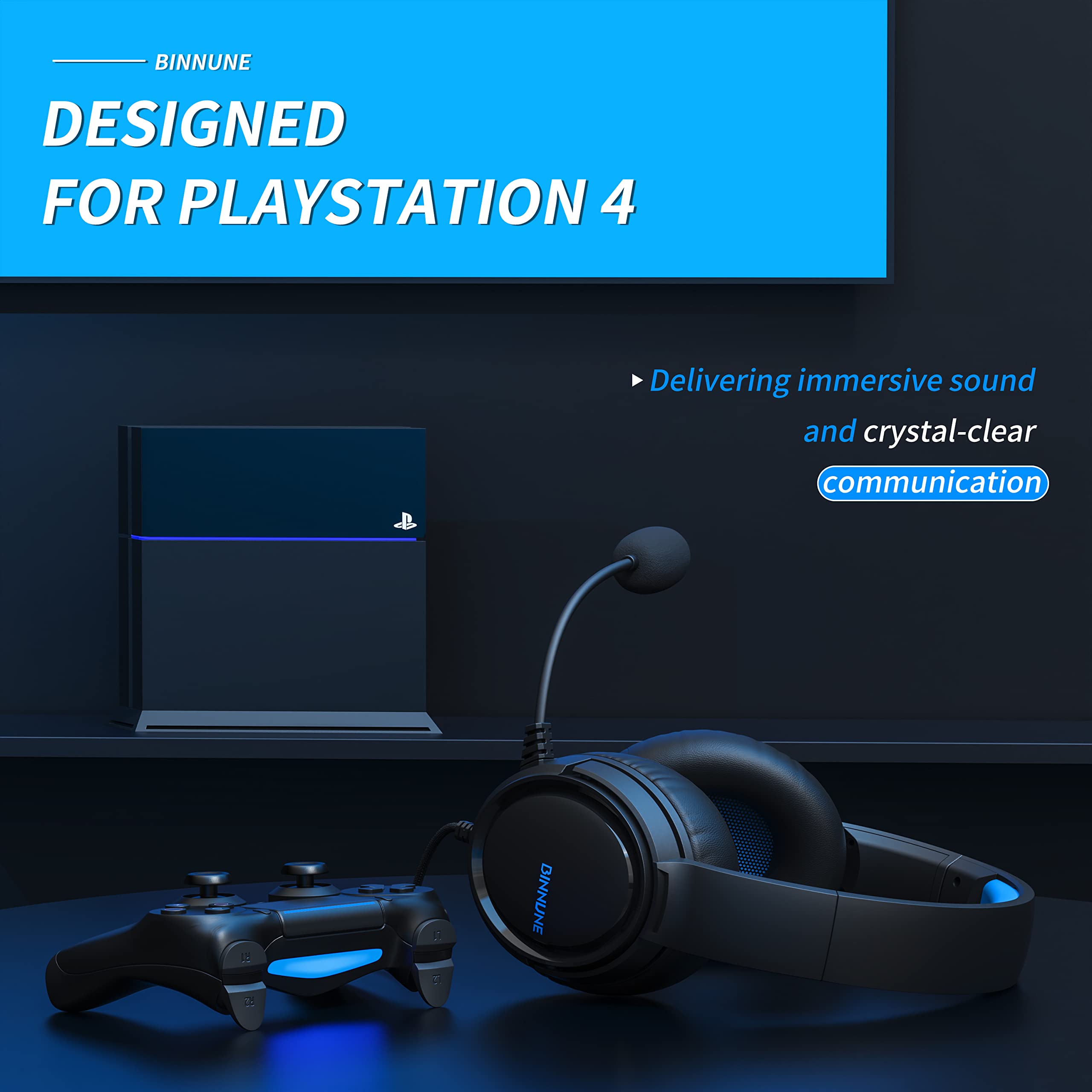 BINNUNE Gaming Headset with Mic for PS4 PS5 Xbox Series X|S Xbox 1 PC NS, Wired Gaming Headphones with Microphone for PS 4|5 Xbox1