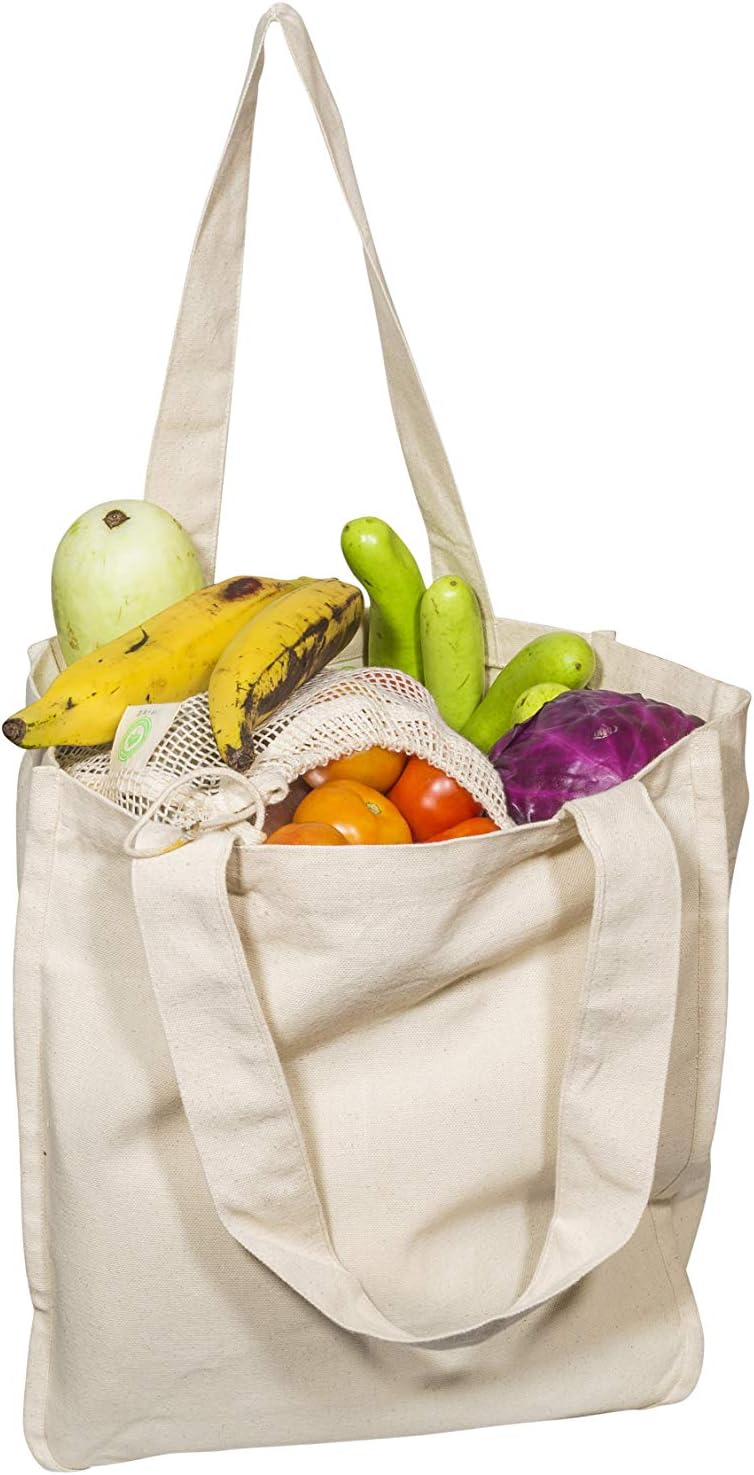 Best Canvas Grocery Shopping Bags with Bottle Sleeves Cloth Tote