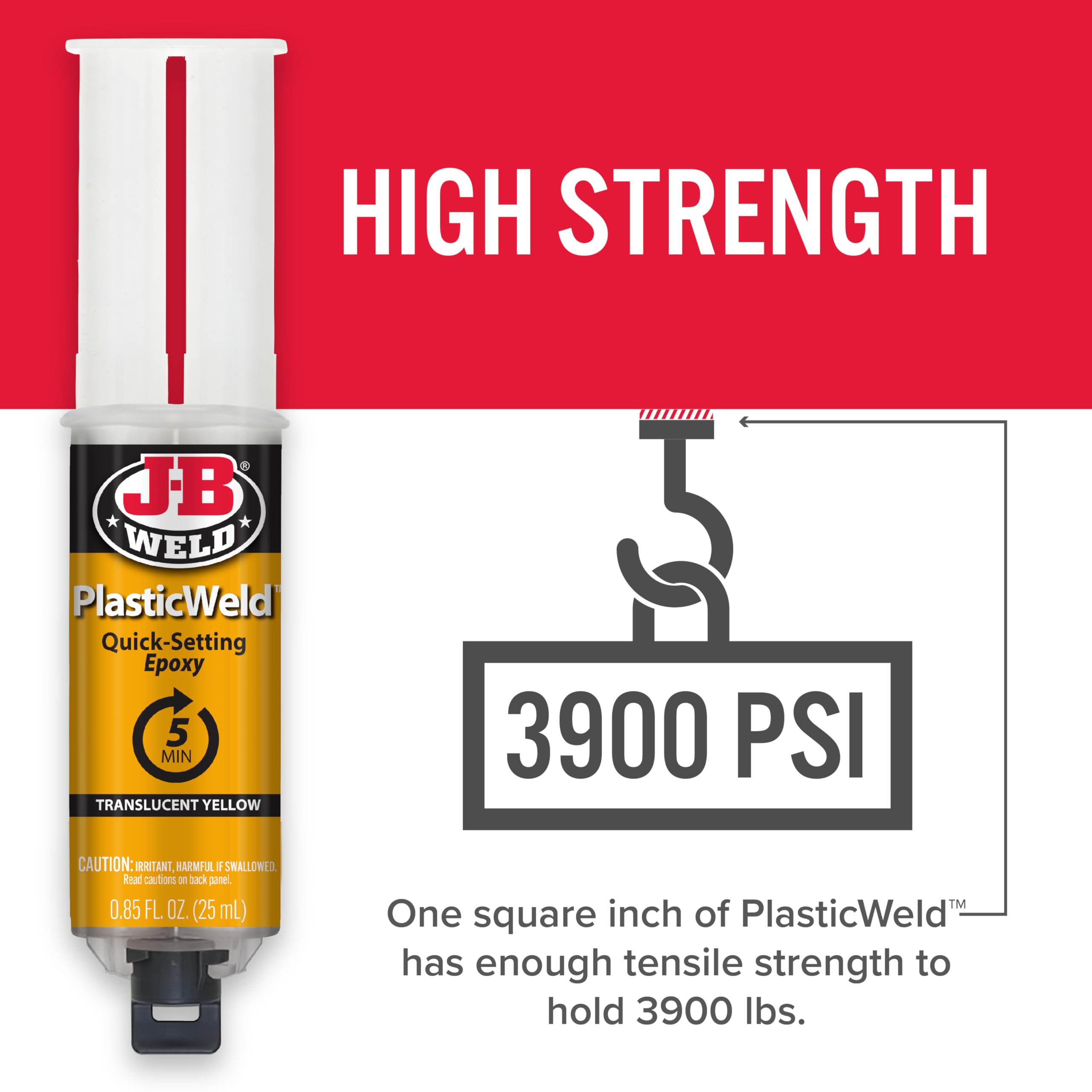 J-B Weld 50132 PlasticWeld Quick-Setting Epoxy Syringe - Translucent Yellow - 25 ml