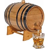 2 Liter Oak Aging Barrel with Wood Stand, Bung &amp; Spigot - Mini Whiskey Barrels for The Home Alcohol Distiller, Moonshiner &amp; Winemaker - Age Cocktails, Bourbon, Whisky, Tequila, Rum, Mead Wine (2L)