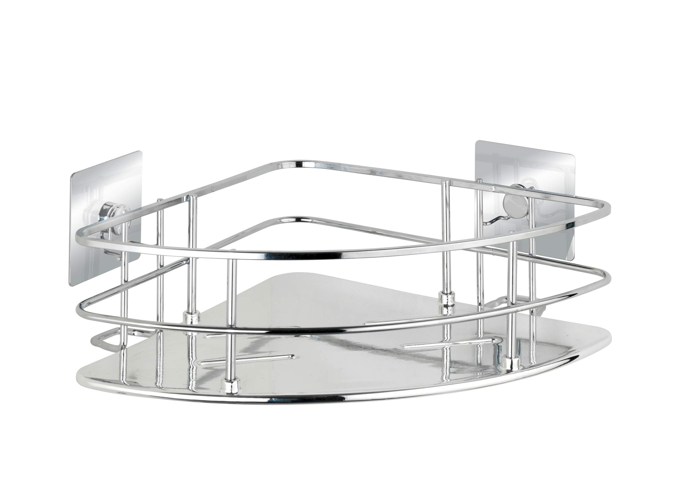 WENKO Turbo-Loc Quadro Stainless Steel Corner Shelf Shower Caddy Fixing No Drilling Required 27.5 x 10 x 19.3 cm Chrome