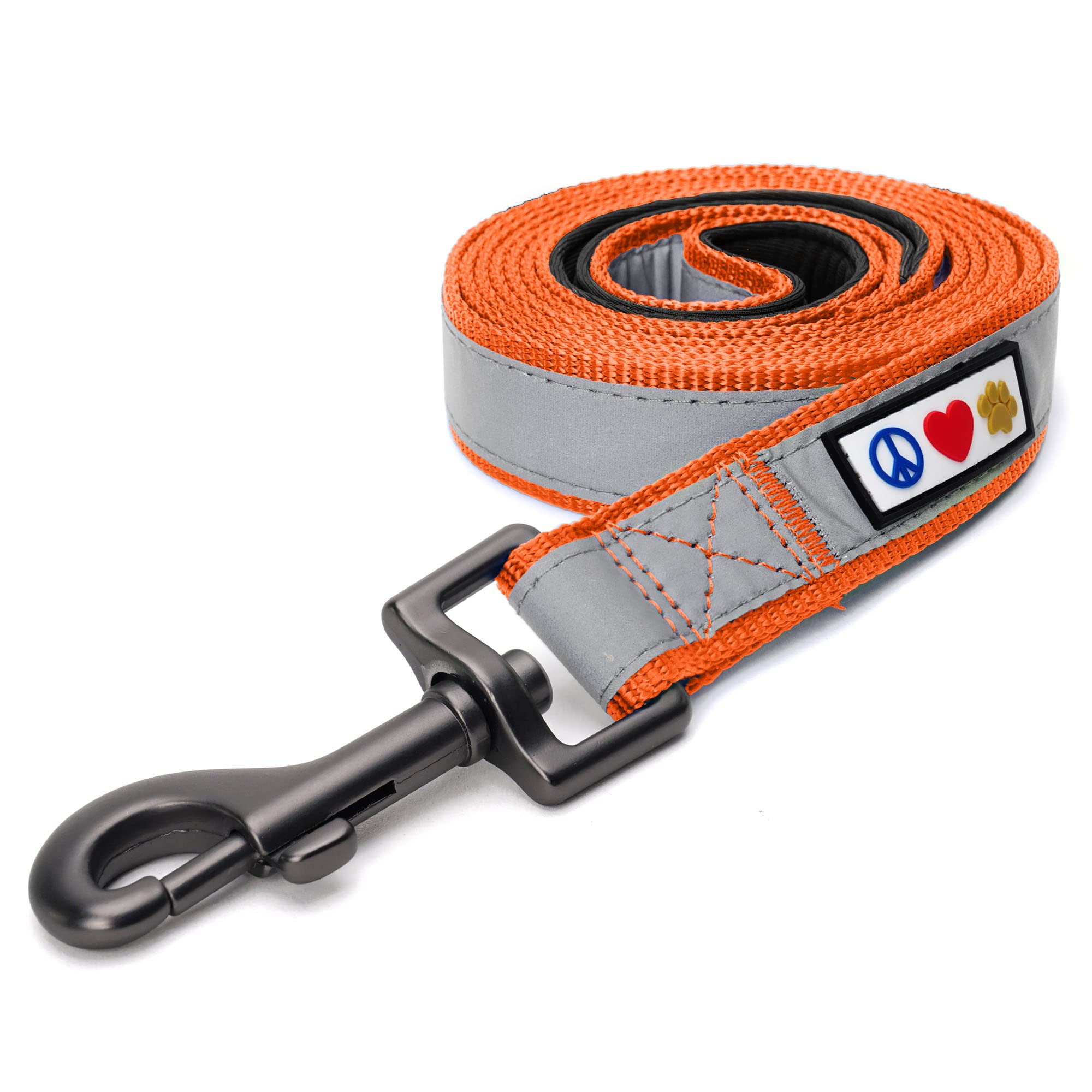 Pawtitas 1.8 M Reflective Dog Lead Comfortable Padded Handle | Puppy Dog Double Handle Reflective Lead | Reflective Short Dog Lead for Training | Hands Free Running Dog Lead - XS/S Orange Lead