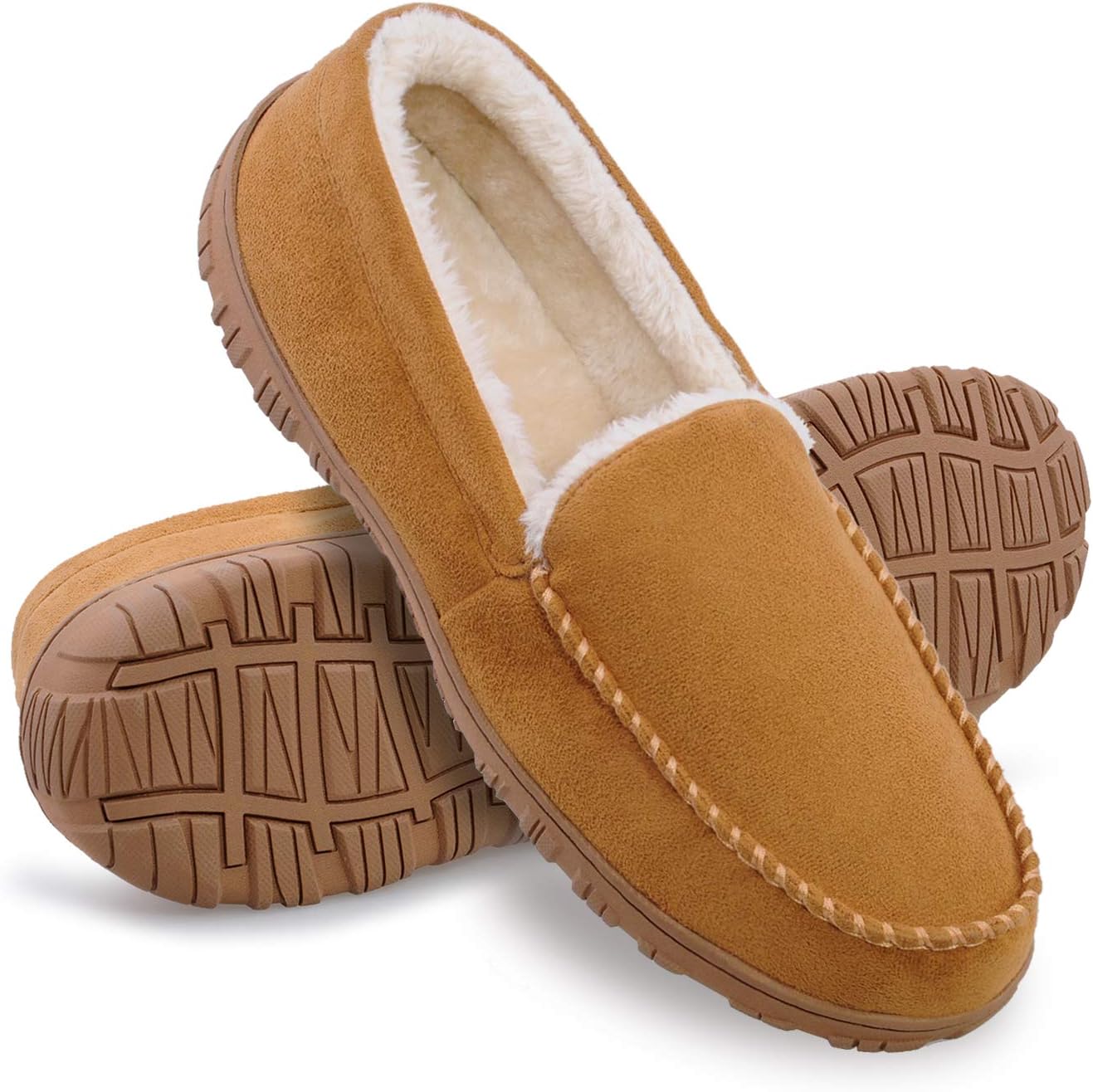 HOMEHOT Classic Moccasin Slipper for Men with Comfort Memory Foam Mens
