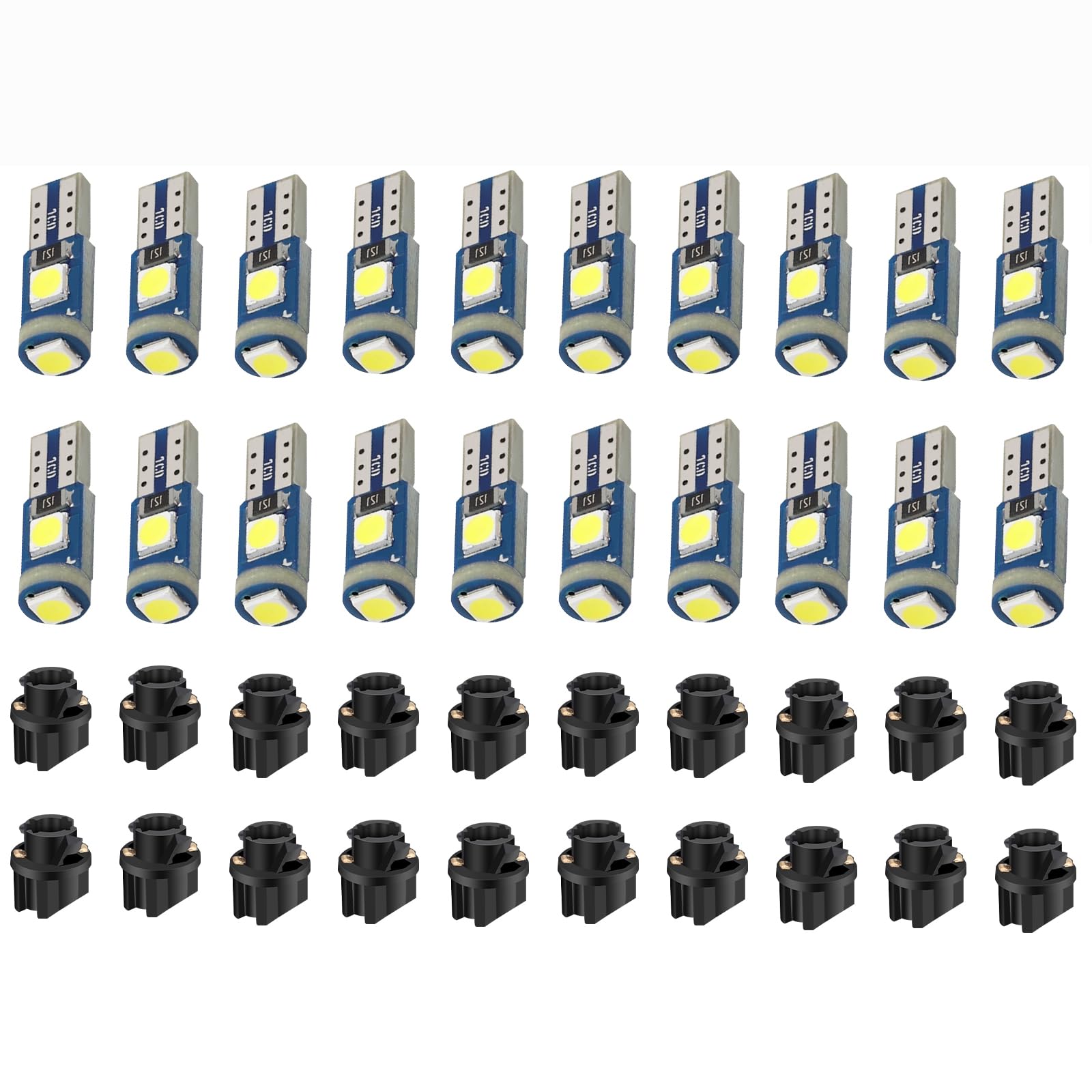 Biqing 20PCS T5 W3W LED Bulb,T5 37 74 2721 Led Bulbs with PC74 PC37 882 Twist Lock Socket for Car Interior Lights Bulb Warning Indicator Instrument
