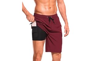 SILKWORLD Men's Swim Trunks with Compression Liner Quick Dry Bathing Suits 9 Inch Swimming Shorts with Cargo Pockets