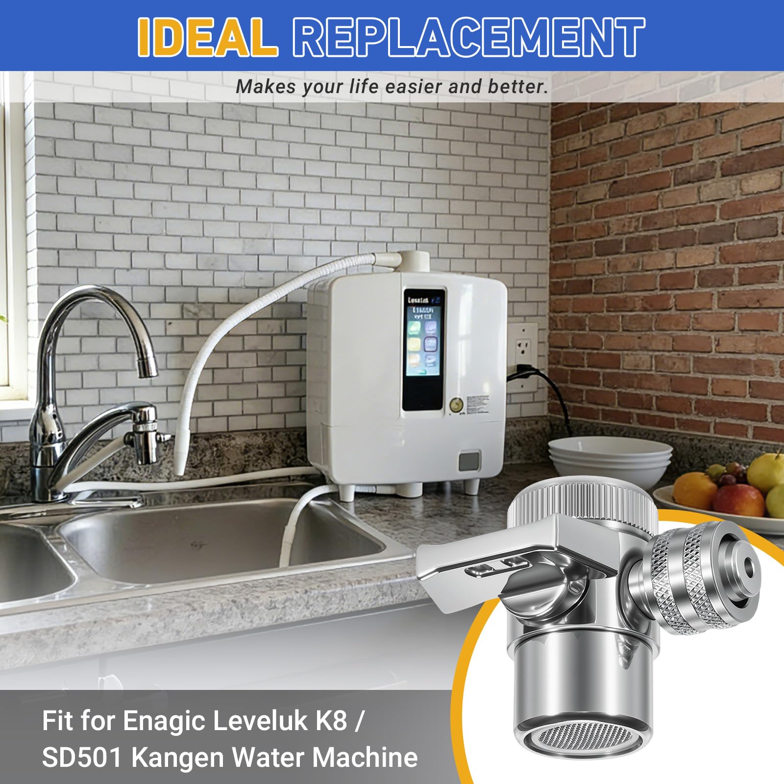 Condition photo showing New/Like New for semkalo metal diverter adapter set, fit for enagic kangen water machine leveluk k8 sd501 - water fil