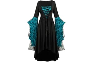 Rkwins Renaissance Dress for Women Gothic Vampire Dress Scary Print Maxi Dress Plus Size Witch Dress Medieval Corset Dress