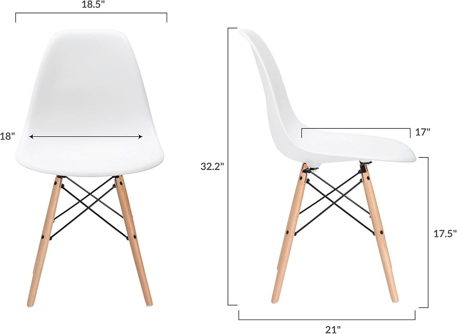 Poly and Bark Modern Mid-Century Modern Side Chair with Natural Wood Legs for Kitchen, Living Room and Dining Room in White - Chairs